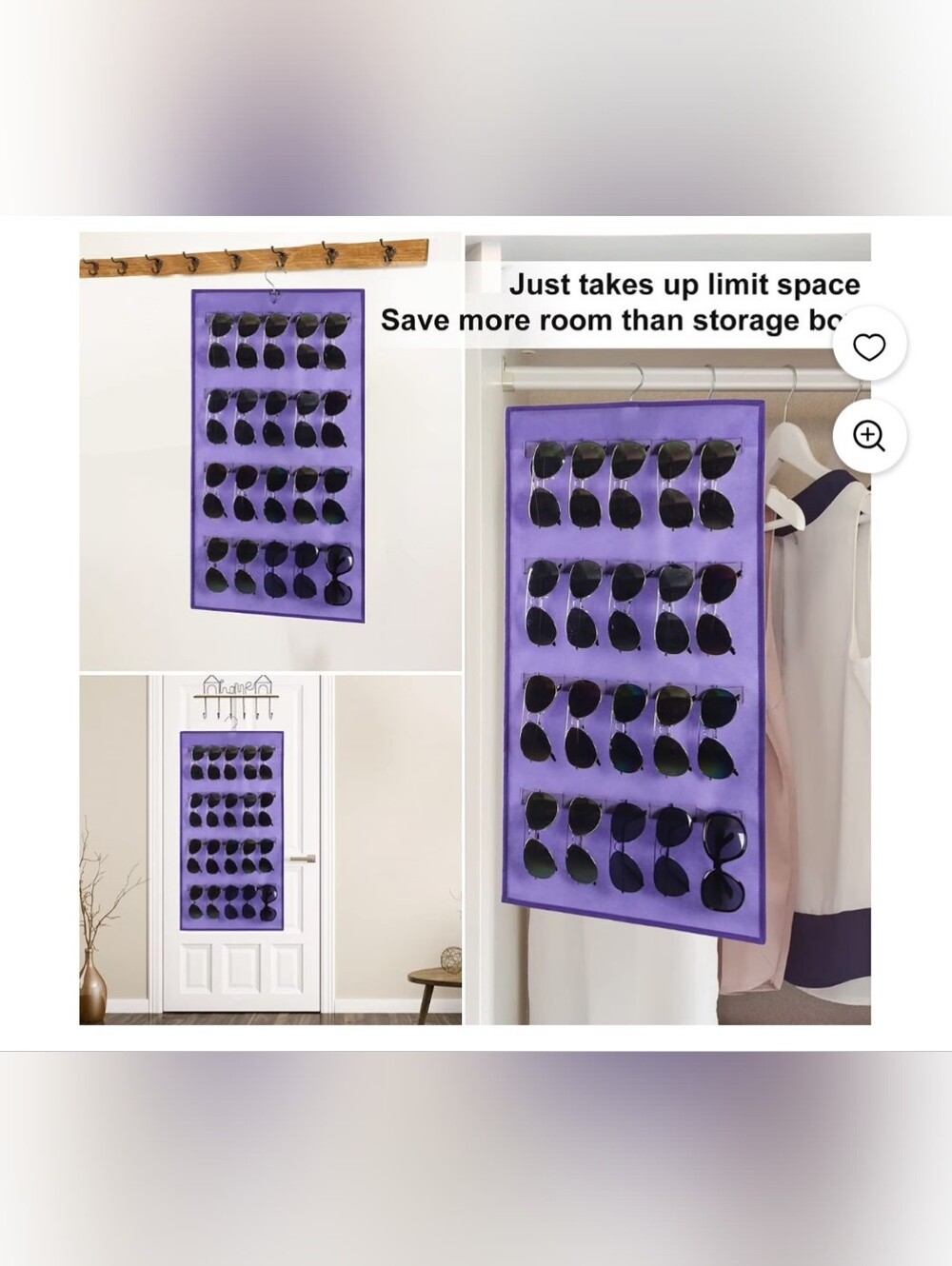 New Double-sided Hanging Purple Sunglasses Organizer - Closet & Door Storage